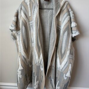 Kerisma Taupe and Ivory Aztec boho hooded  Poncho one size